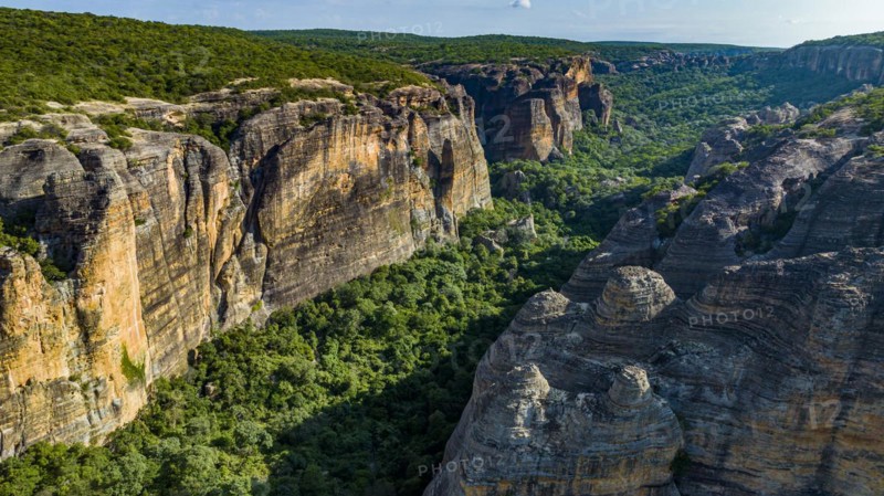 Aerial of the Sandstone cliffs in the Unesco site Serra da Capivara National Park