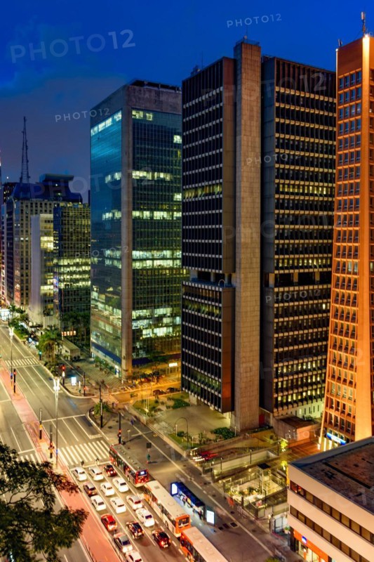 Illuminated commercial buildings on Paulista avenue