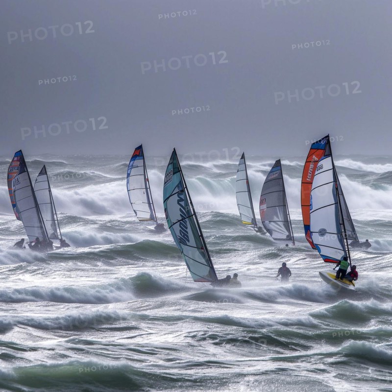 Windsurfer in stormy sea and wind