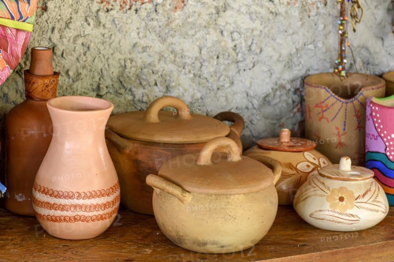 Typical Brazilian clay crafts painted in bright colors in the state of Minas Gerais