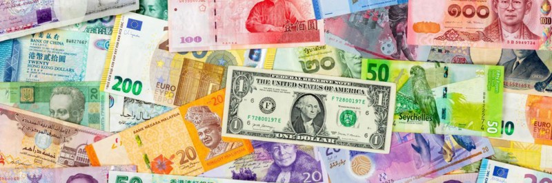 Money banknotes euro dollars currencies finances on travel background panorama pay pay banknotes in Stuttgart