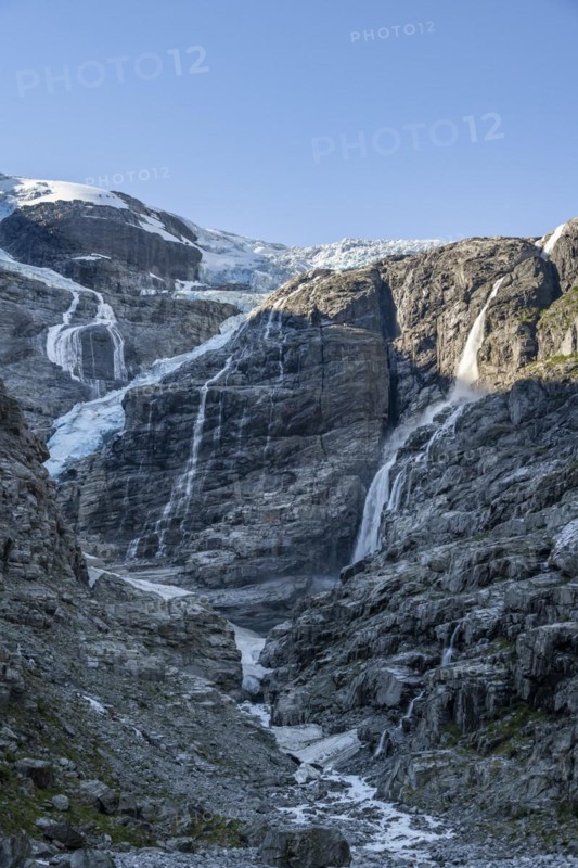 Waterfalls at the glacier tongue Kjenndalsbreen