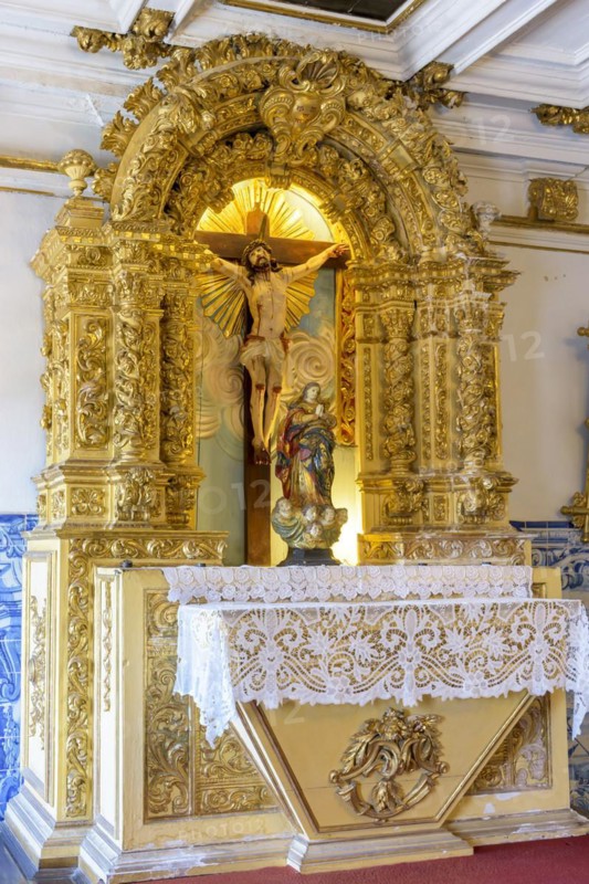 Altar of ancient and historic baroque church gold leaf with the image of Jesus Christ in the city of Salvado in Bahia