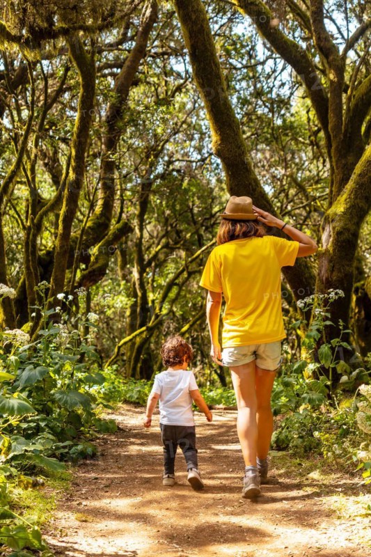 Mother and son in the natural park of La Llania in El Hierro