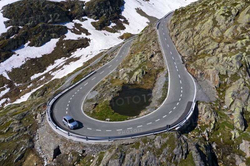 Hairpin bend on the pass road to the Great St. Bernard Pass