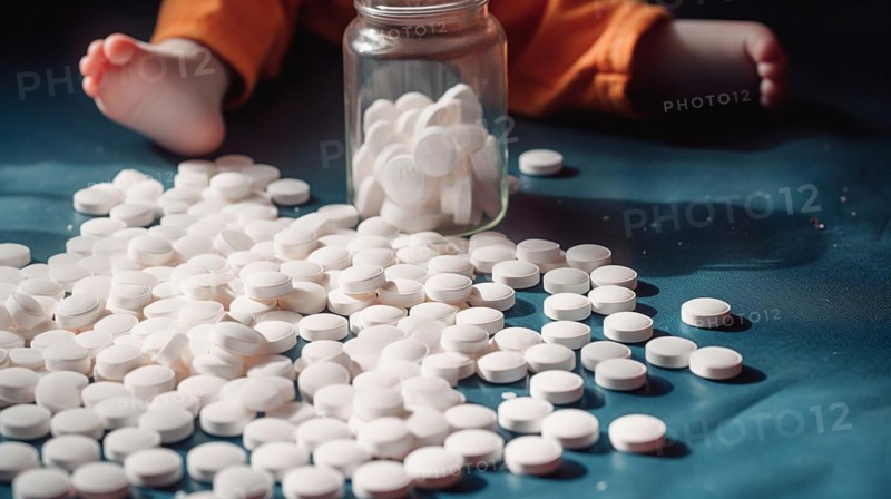 A young toddler has found some prescription pills at home