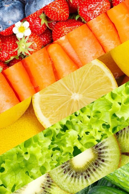 Fruit and vegetables background fresh fruit berries fruit as collage in Stuttgart