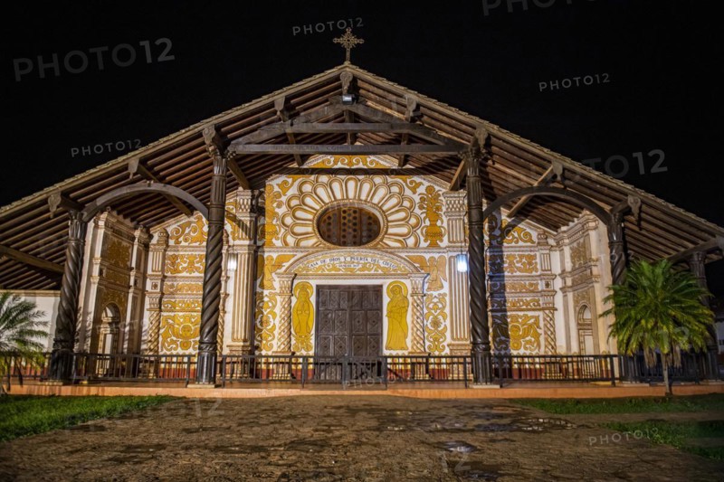 Front portal of the mission of Concepcion at night