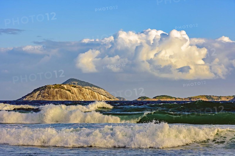 View of Cagarras islands at afternoon in front off Ipanema beach in Rio de Janeiro