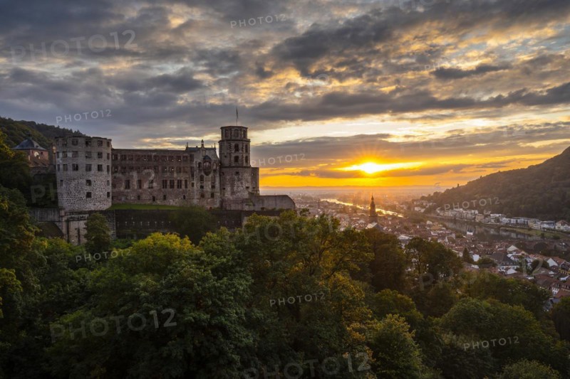 The city of Heidelberg at sunset during the golden hour