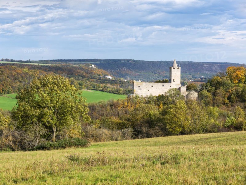 Rudelsburg castle ruins in the Saale valley in autumn