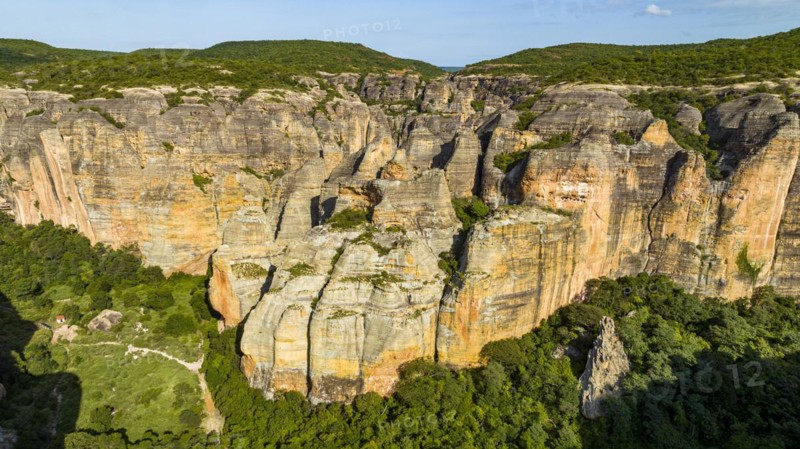 Aerial of the Sandstone cliffs in the Unesco site Serra da Capivara National Park