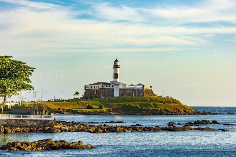 View of the famous lighthouse in the All Saints Bay in the city of Salvador