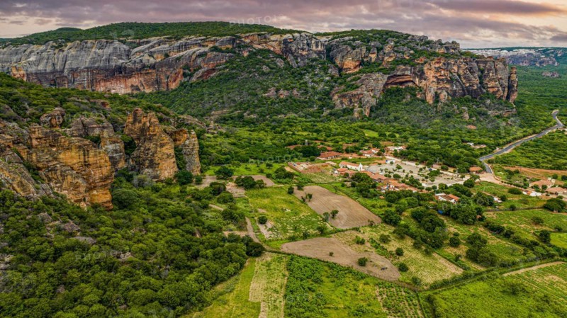 Aerial of the Sandstone cliffs in the Unesco site Serra da Capivara National Park
