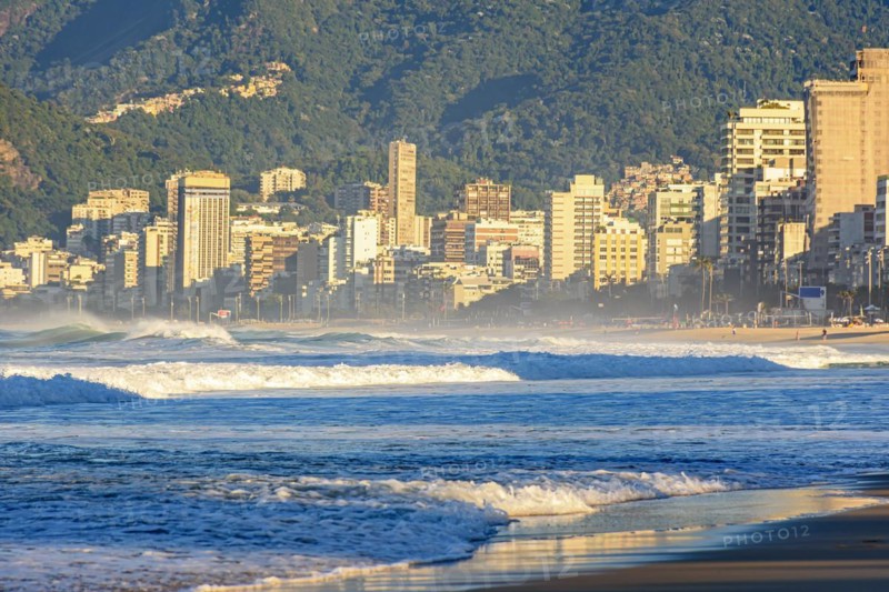 Sunrise on Ipanema beach in Rio de Janeiro with the sea