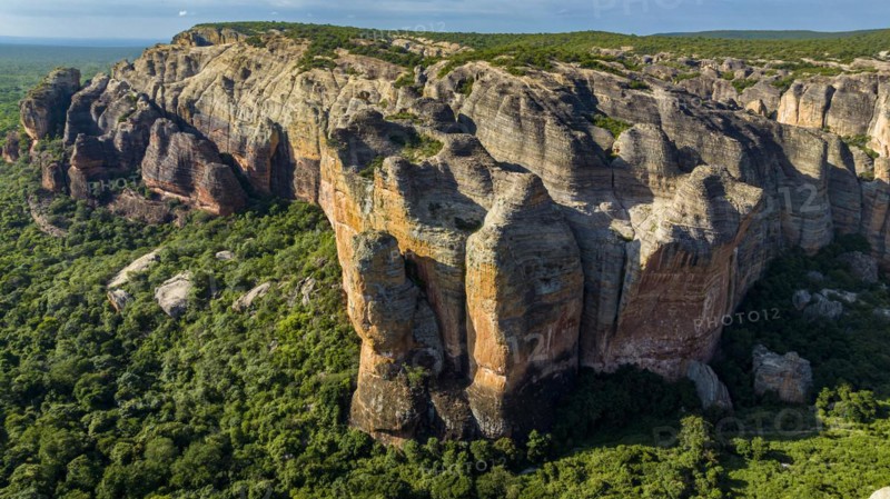Aerial of the Sandstone cliffs in the Unesco site Serra da Capivara National Park