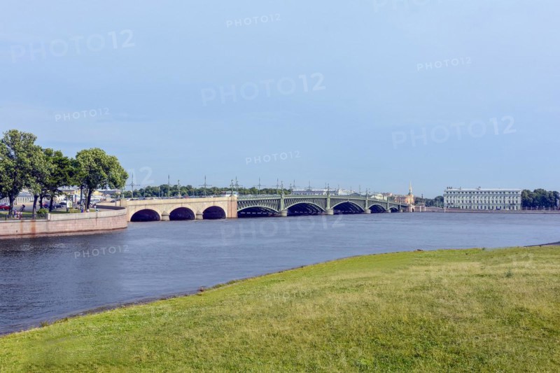 View of the old city of St. Petersburg with its architecture on the banks of the river Neva