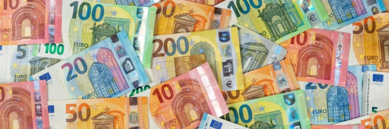Euro banknotes save money finances background pay pay banknotes panorama in Stuttgart