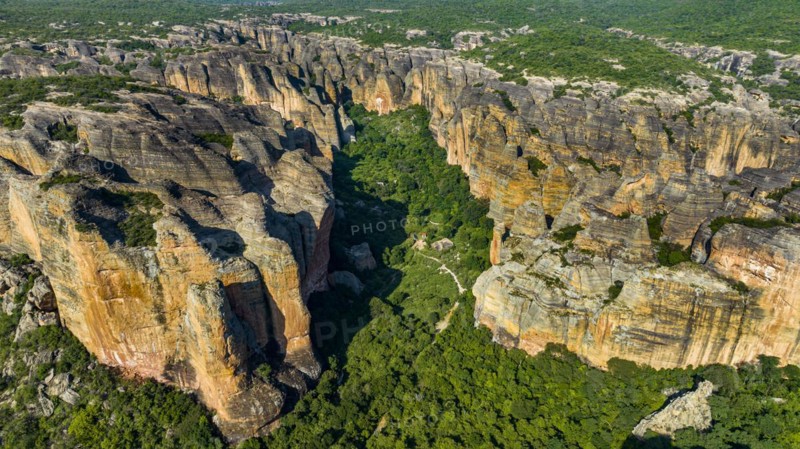 Aerial of the Sandstone cliffs in the Unesco site Serra da Capivara National Park