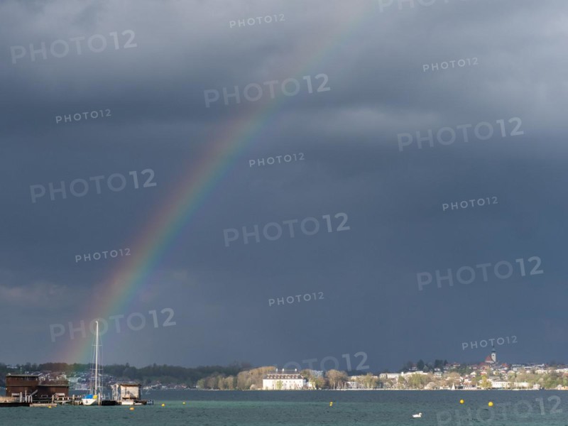 Rainbow and thunderclouds over Seewalchen am Attersee