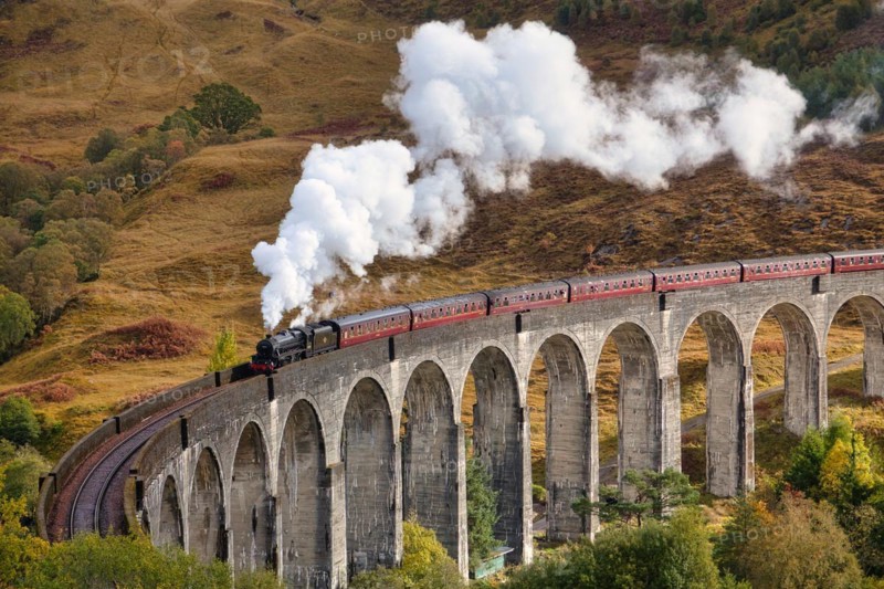 Glenfinnan Viaduct with steam locomotive