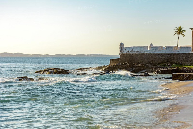 Old and historic colonial style fortress built in the 17th century on the seafront of Salvador