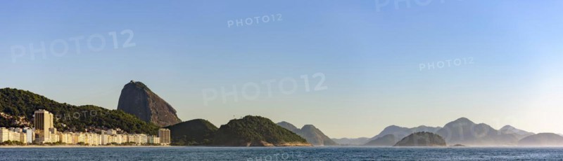 Panoramic image of Copacabana beach with the Sugar Loaf Mountain