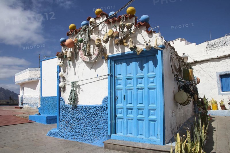 Blue and white cottage