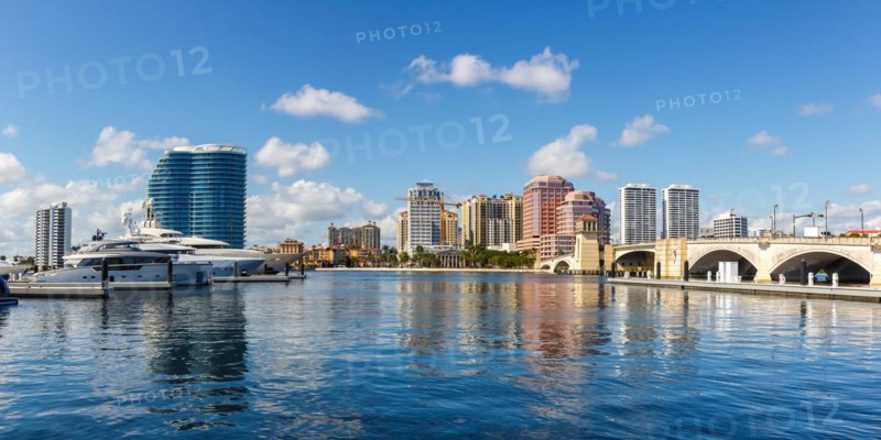 Royal Park Bridge with Marina Skyline Panorama in West Palm Beach