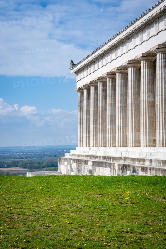 Historic Valhalla building in spring