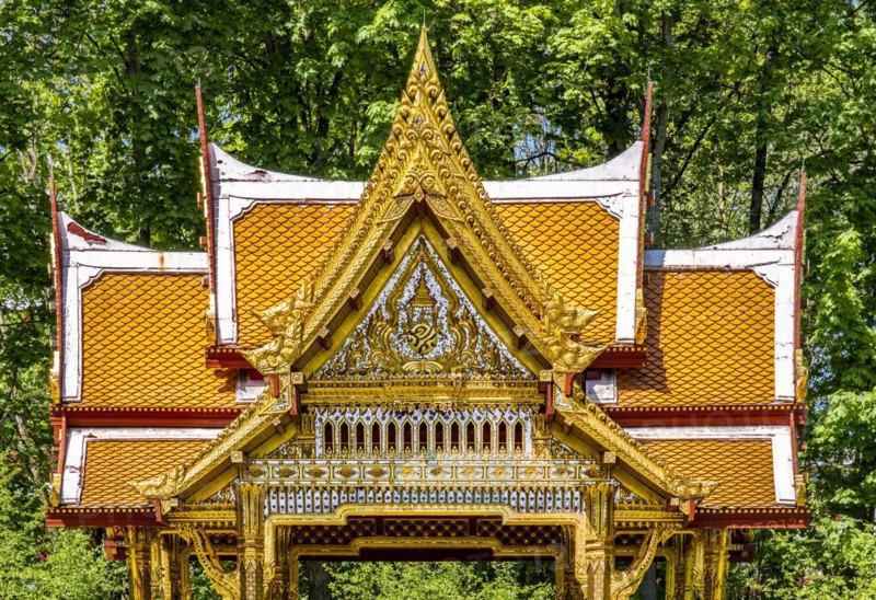 Gable of the Siamese Temple Sala-Thai II in the spa garden Bad Homburg vor der Hoehe