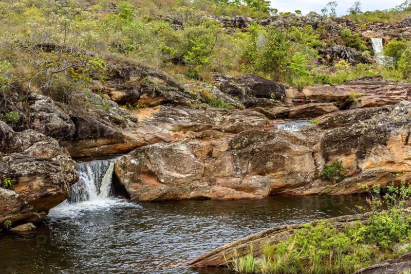 Rivers and waterfalls among the preserved vegetation of the Biribiri environmental reserve in Diamantina