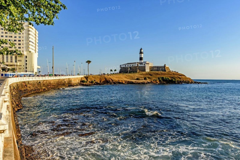 Oceanic avenue and Farol da Barra during the late afternoon in the city of Salvador in Bahia