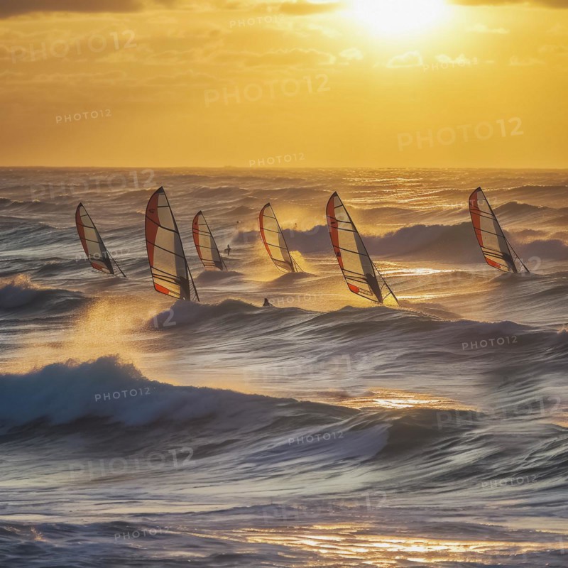 Windsurfer in stormy sea and wind