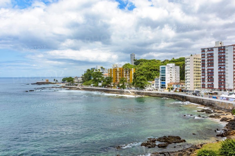 City of Salvador in Bahia with its buildings next to the sea and the bay of Todos os Santos