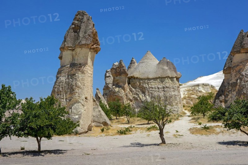 Typical and inhabited rock formations in the Cappadocia region of Turkey