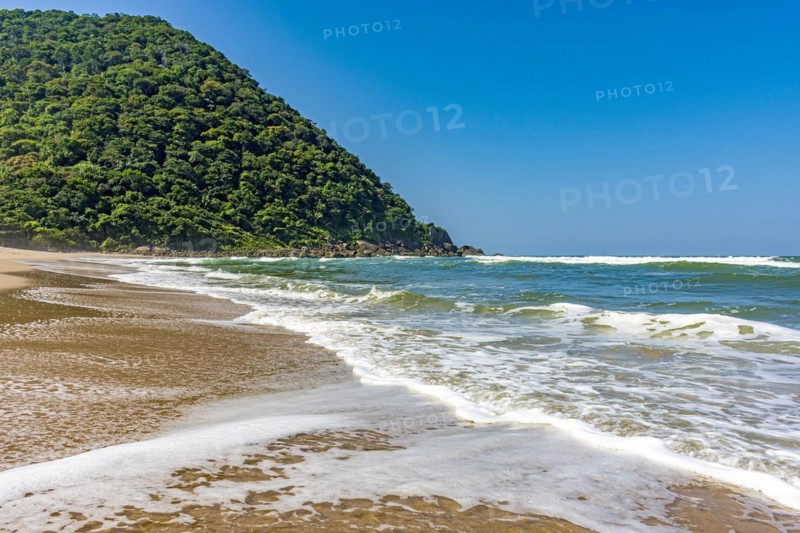 Beautiful deserted beach in Bertioga on the coast of Sao Paulo state