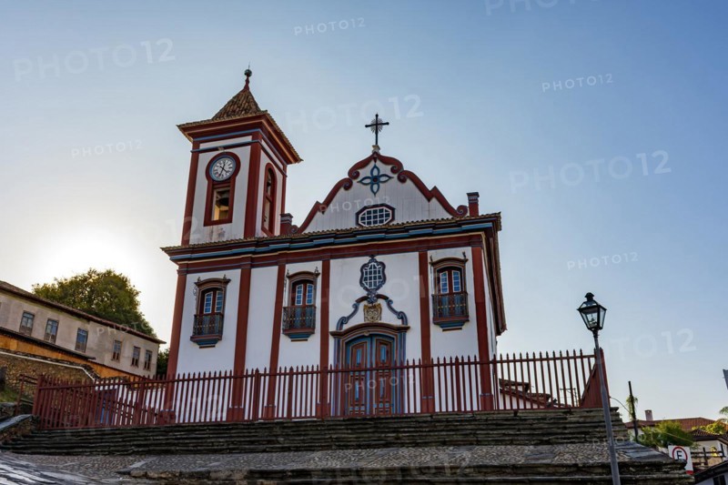 Facade of an old baroque church in the historic town of Diamantina in Minas Gerais