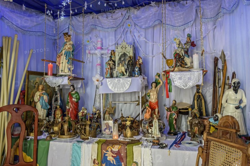 Brazilian religious altar mixing elements of umbanda