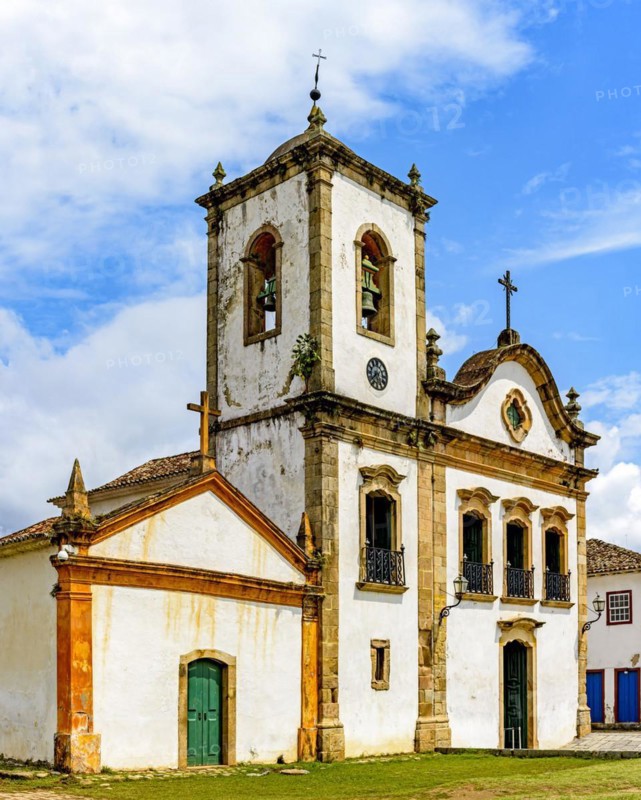 Facade of famous historic church in the ancient city of Paraty on the south coast of Rio de Janeiro