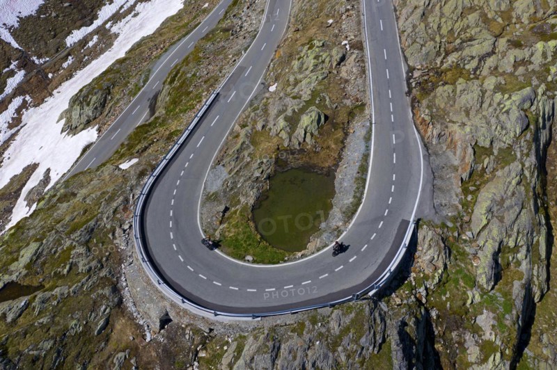Hairpin bend on the pass road to the Great St. Bernard Pass