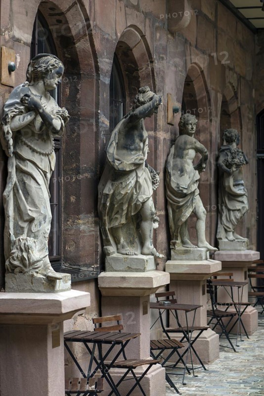 Statues of the four seasons from the 18th century in the courtyard of the Fembohaus