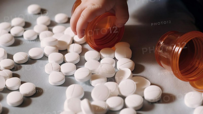 A young toddler has found some prescription pills at home