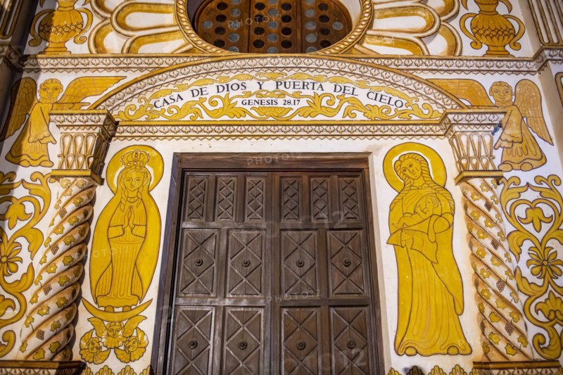 Front portal of the mission of Concepcion at night
