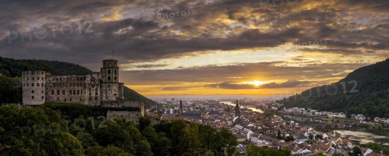 The city of Heidelberg at sunset at the golden hour