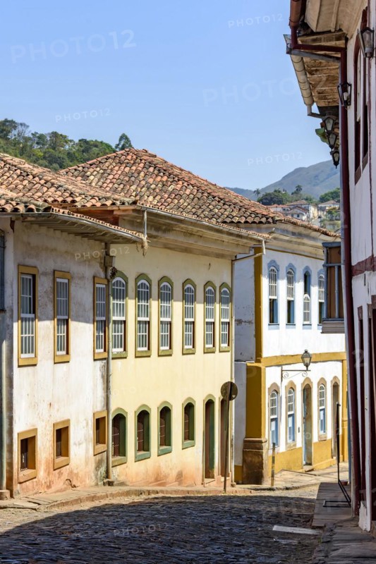 Beautiful street with old colorful houses in colonial architecture