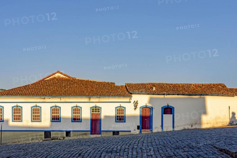 Facade of old house in colonial style architecture in the city of Ouro Preto