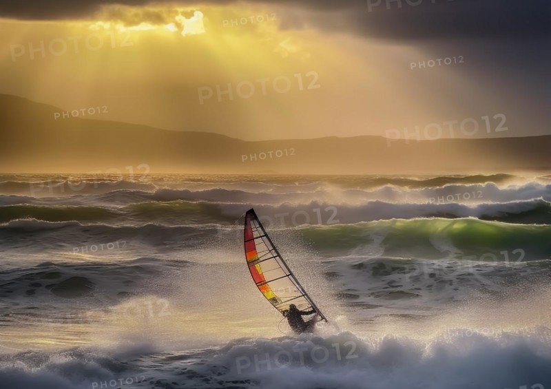 Windsurfer in stormy sea and wind