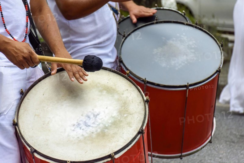 Drums being played in the streets of the city of Belo Horizonte during a samba performance at the Brazilian street carnival