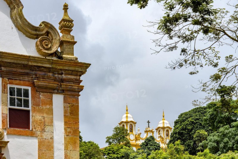 Churches and historic buildings among the vegetation of the city of Tiradentes in Minas Gerais